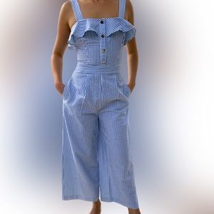 Zara Basic Collection blue and white striped jumpsuit size XS